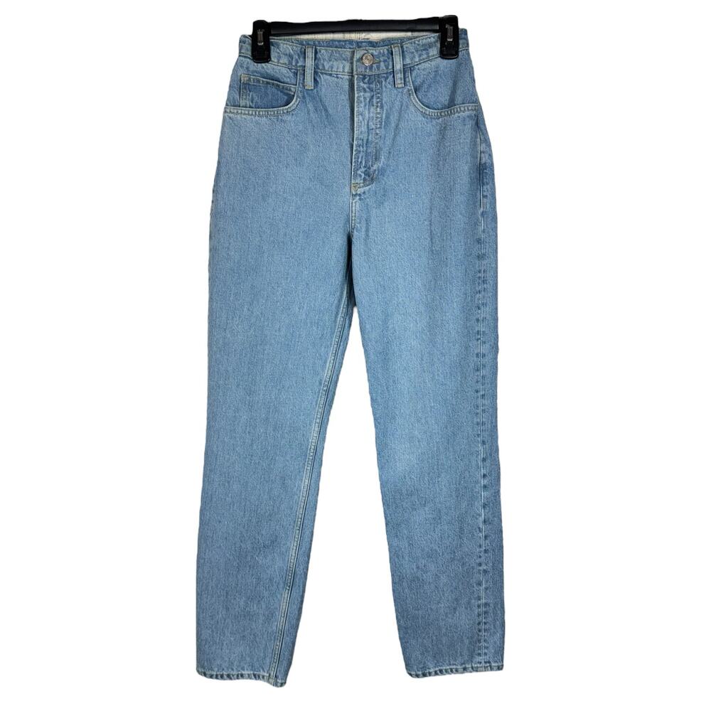 FRAME SZ 26 High ‘n Tight Straight Jeans Coated Zip-Fly Hi-Wash Light Wash Blue